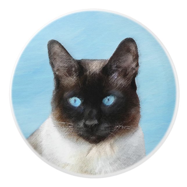 Siamese Cat Painting - Cute Original Cat Art Ceramic Knob (Front)