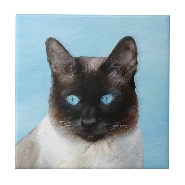 Siamese Cat Painting - Cute Original Cat Art Ceramic Tile (Front)