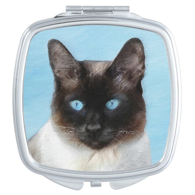 Siamese Cat Painting - Cute Original Cat Art Compact Mirror (Front)