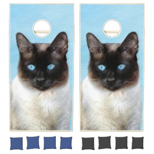 Siamese Cat Painting - Cute Original Cat Art Cornhole Set