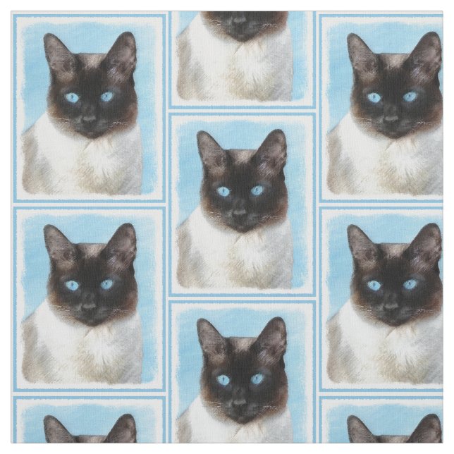 Siamese Cat Painting - Cute Original Cat Art Fabric (Swatch)