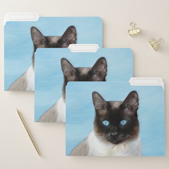 Siamese Cat Painting - Cute Original Cat Art File Folder (Set)