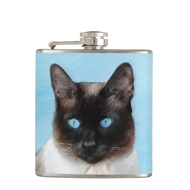 Siamese Cat Painting - Cute Original Cat Art Flask (Front)