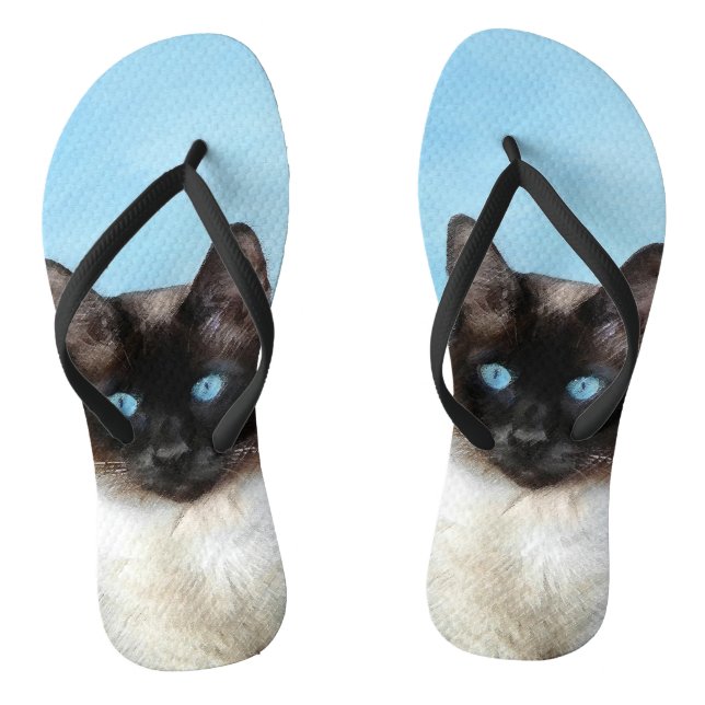 Siamese Cat Painting - Cute Original Cat Art Flip Flops (Footbed)