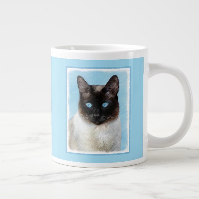 Siamese Cat Painting - Cute Original Cat Art Giant Coffee Mug (Right)