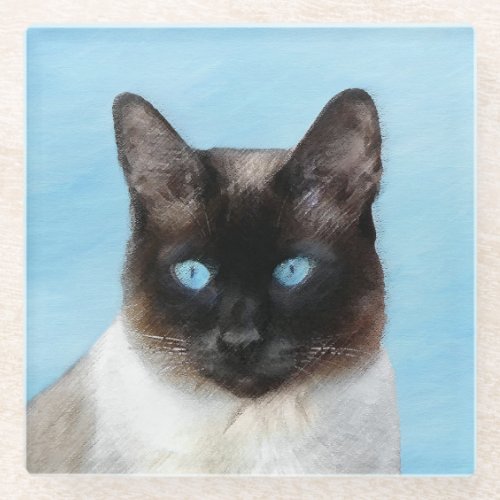 Siamese Cat Painting _ Cute Original Cat Art Glass Coaster