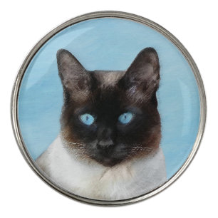 Siamese Cat Painting - Cute Original Cat Art Golf Ball Marker