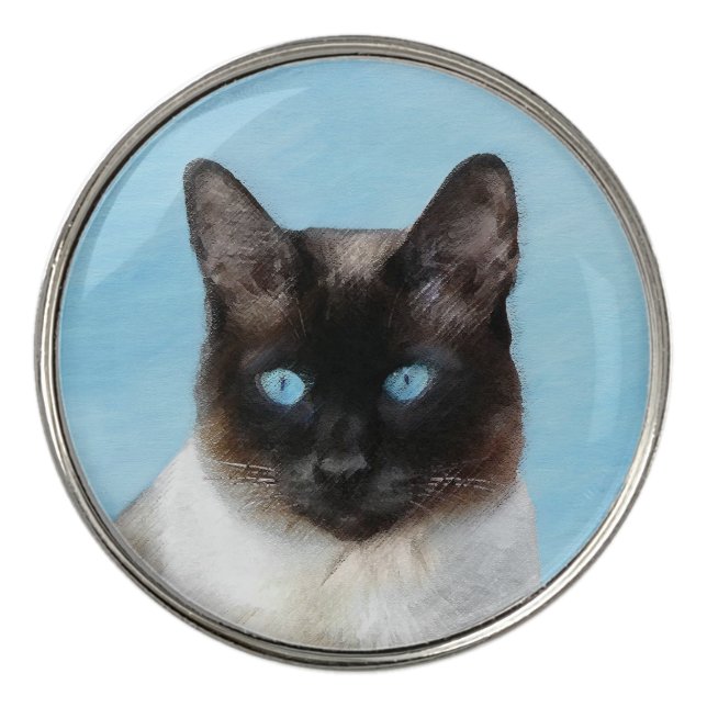 Siamese Cat Painting - Cute Original Cat Art Golf Ball Marker (Front)