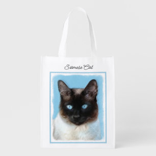 Siamese Cat Painting - Cute Original Cat Art Grocery Bag