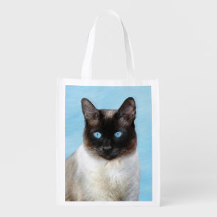 Siamese Cat Painting - Cute Original Cat Art Grocery Bag