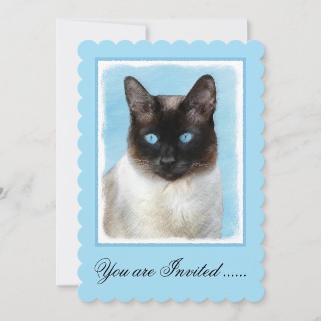 Siamese Cat Painting - Cute Original Cat Art Invitation (Front)