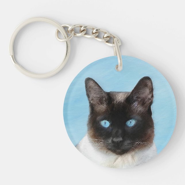 Siamese Cat Painting - Cute Original Cat Art Keychain (Front)