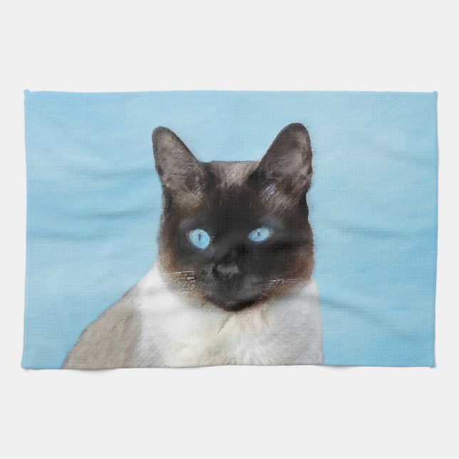 Siamese Cat Painting - Cute Original Cat Art Kitchen Towel (Horizontal)