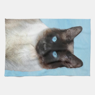 Siamese Cat Painting - Cute Original Cat Art Kitchen Towel
