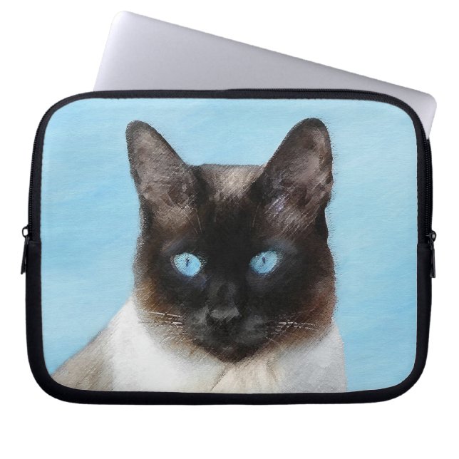 Siamese Cat Painting - Cute Original Cat Art Laptop Sleeve (Front)