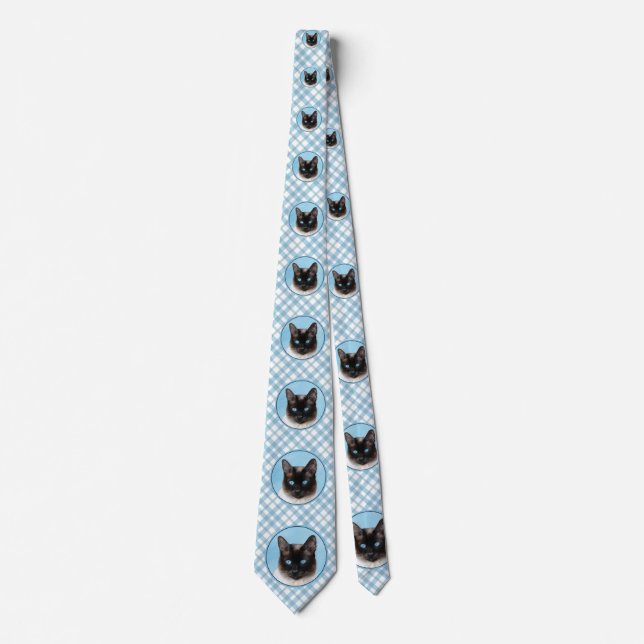 Siamese Cat Painting - Cute Original Cat Art Neck Tie (Front)