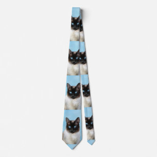Siamese Cat Painting - Cute Original Cat Art Neck Tie