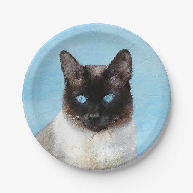 Siamese Cat Painting - Cute Original Cat Art Paper Plates (Front)