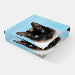 Siamese Cat Painting - Cute Original Cat Art Paperweight