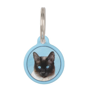 Siamese Cat Painting - Cute Original Cat Art Pet ID Tag