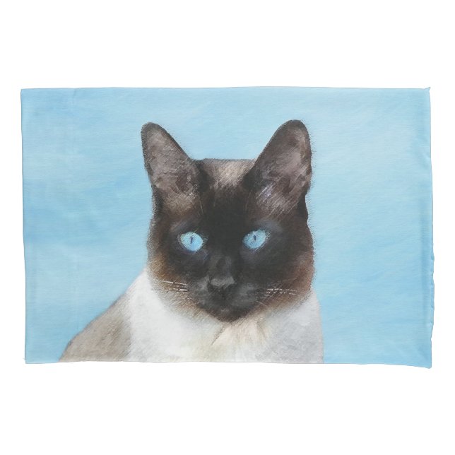 Siamese Cat Painting - Cute Original Cat Art Pillow Case (Front)