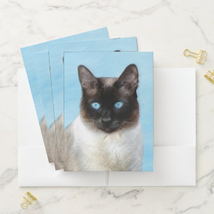 Siamese Cat Painting - Cute Original Cat Art Pocket Folder