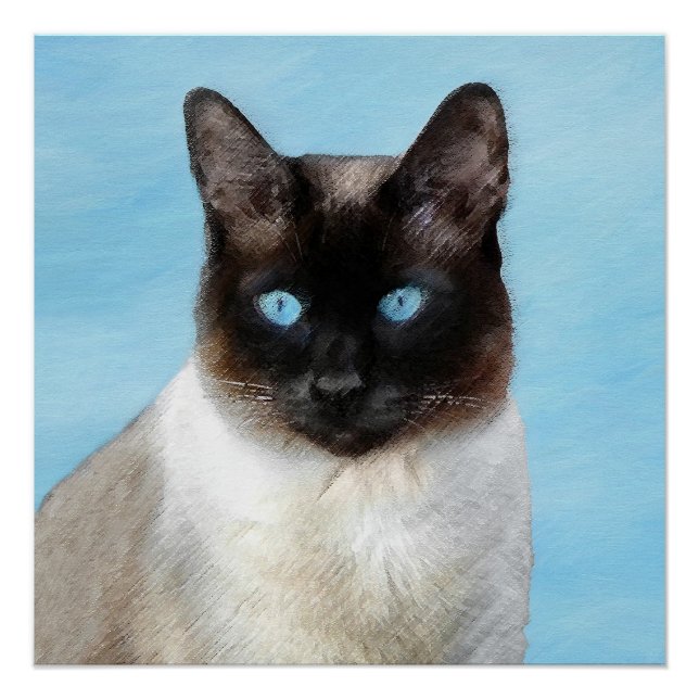 Siamese Cat Painting - Cute Original Cat Art Poster (Front)