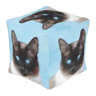 Siamese Cat Painting - Cute Original Cat Art Pouf