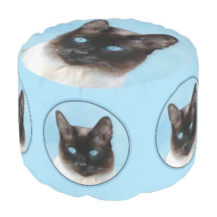 Siamese Cat Painting - Cute Original Cat Art Pouf