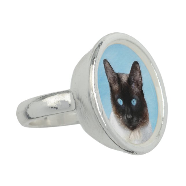 Siamese Cat Painting - Cute Original Cat Art Ring (Side)