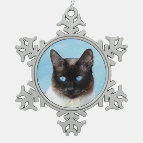 Siamese Cat Painting _ Cute Original Cat Art Snowflake Pewter Christmas Ornament