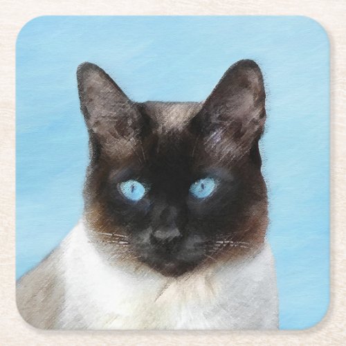 Siamese Cat Painting _ Cute Original Cat Art Square Paper Coaster