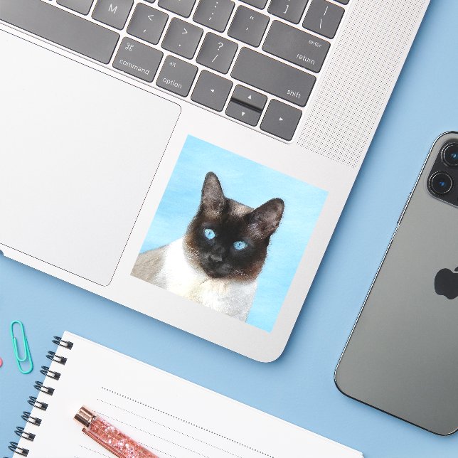 Siamese Cat Painting - Cute Original Cat Art Sticker (Laptop w/ iPhone)
