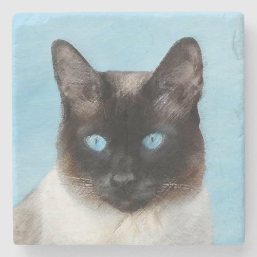 Siamese Cat Painting _ Cute Original Cat Art Stone Coaster