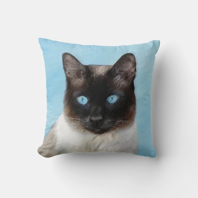 Siamese Cat Painting - Cute Original Cat Art Throw Pillow (Front)