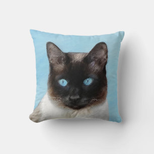 Siamese Cat Painting - Cute Original Cat Art Throw Pillow