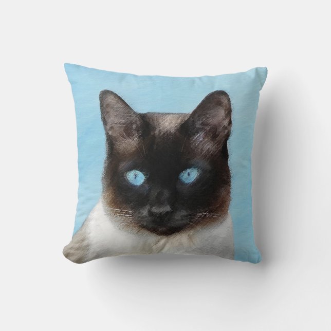 Siamese Cat Painting - Cute Original Cat Art Throw Pillow (Front)