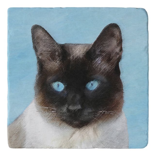 Siamese Cat Painting - Cute Original Cat Art Trivet (Front)