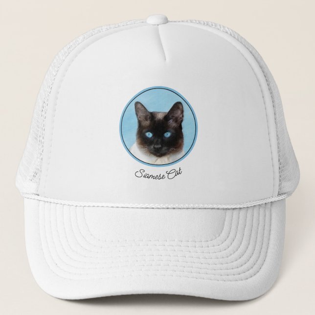 Siamese Cat Painting - Cute Original Cat Art Trucker Hat (Front)