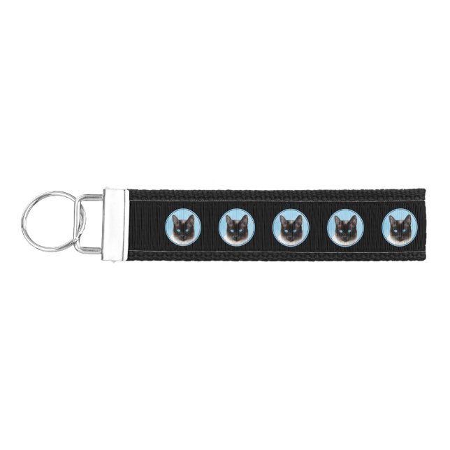 Siamese Cat Painting - Cute Original Cat Art Wrist Keychain (Keys on Left)