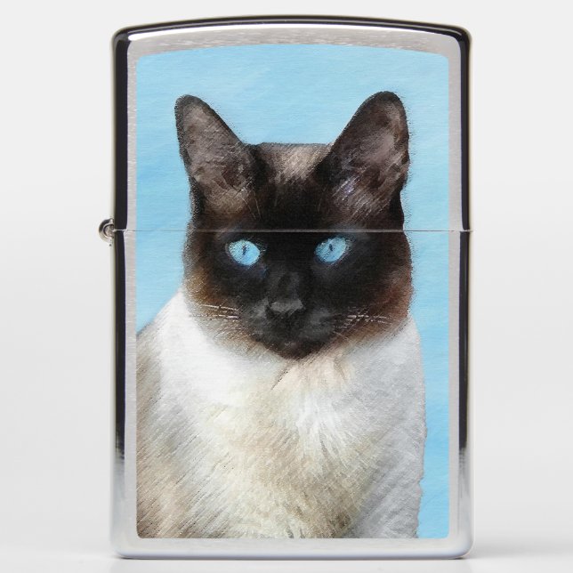 Siamese Cat Painting - Cute Original Cat Art Zippo Lighter (Front)
