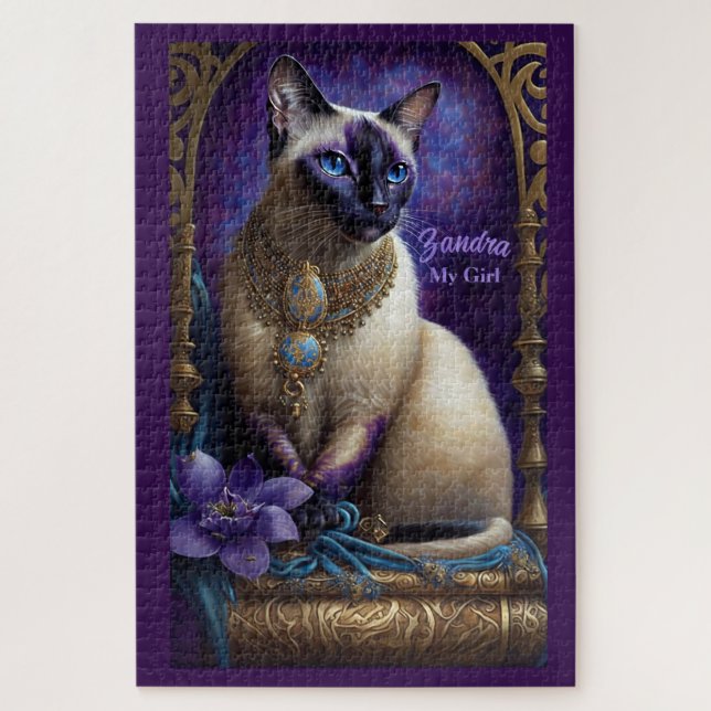 Siamese Cat Painting, Jewels and Flowers Jigsaw Puzzle (Vertical)