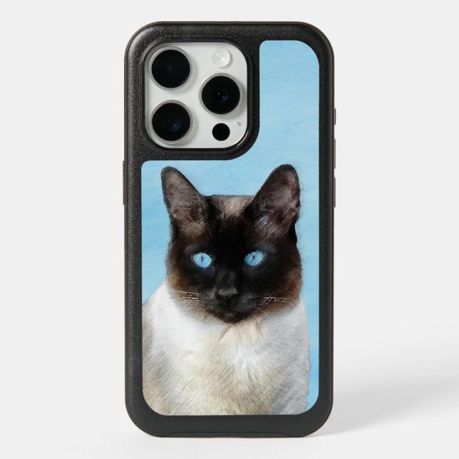 Siamese Cat Painting Original Animal Art iPhone 15 Pro Case (Back)