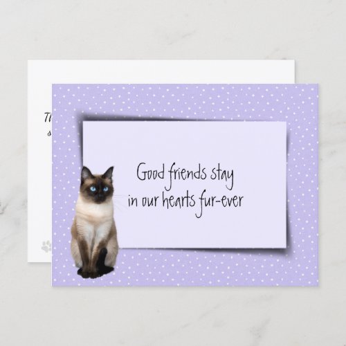 Siamese Cat Pet Loss From Veterinarian Postcard