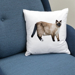 Siamese Cat Photo Custom Pet Decor White Template Throw Pillow