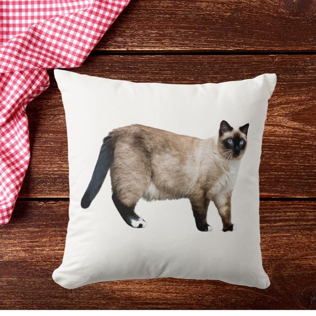 Siamese Cat Photo Custom Pet Decor White Template Throw Pillow (Creator Uploaded)