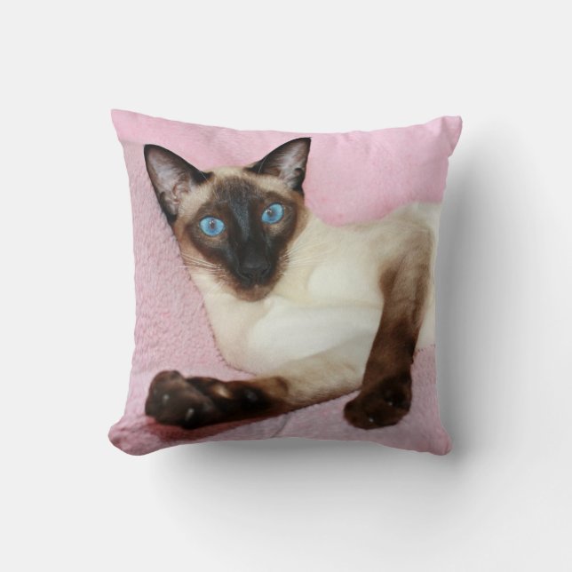 Siamese Cat Pink Background Throw Pillow (Front)