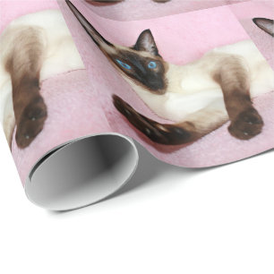 Siamese Cat Pink Background Wrapping Paper
