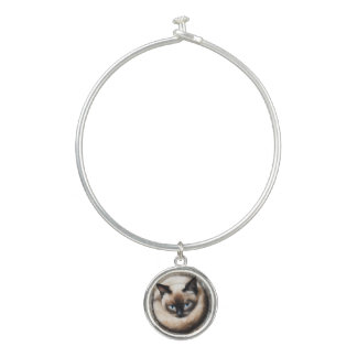 Siamese Cat Portrait Cat Mom Gift Bangle Bracelet