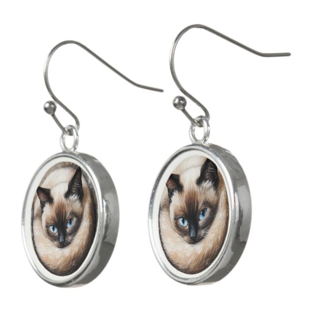 Siamese Cat Portrait Cat Mom Gift Earrings (Angled)